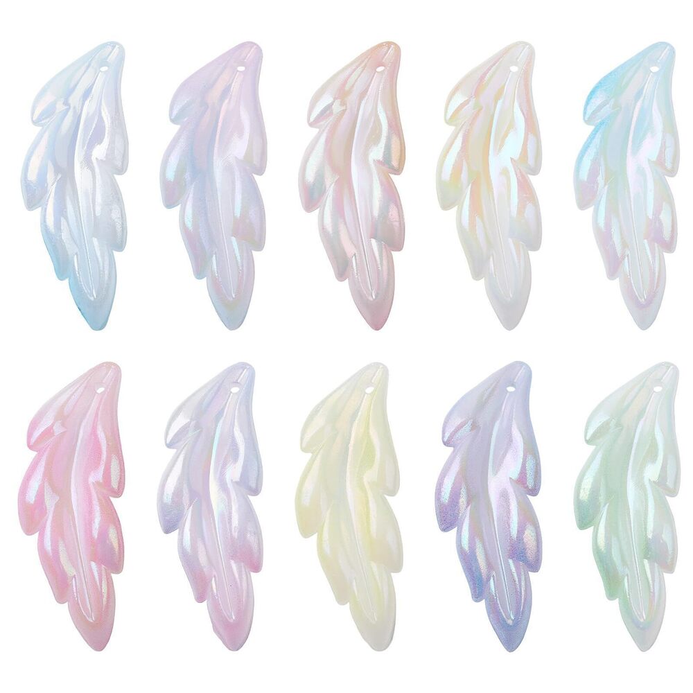 1289 Approx 100 Pcs Random AB Color Acrylic Feather Charms Transparent